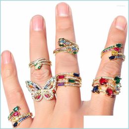 Wedding Rings Wedding Rings Gold Rainbow Cz Snake Butterfly Animal Engagement Ring Femme Women For Party Gift Charm Zircon Ins Jewel Dhjhv