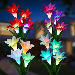 LED Solar Lily Flower Light Outdoor Colour Changing Garden Light Waterproof Simulation Lawn Lamp Wedding Decor Landscape Light