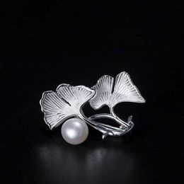 Pins Brooches S925 Sterling Silver Beautiful mle leaf pearl brooch material inlaid wi natural elements handmade design accessories L221024