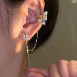 Backs Earrings 1 Pc Butterfly Chain Ear Cuff Long Tassel Rhinestones Piercing Stud Earring Simple Gold Colour 2022 Trendy Women Jewellery