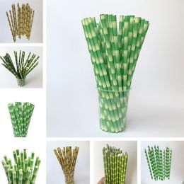 Drinking Straws Biodegradable Bamboo texture Straw Green Paper Straws Eco Friendly Barware 25 Pcs /bag LT125