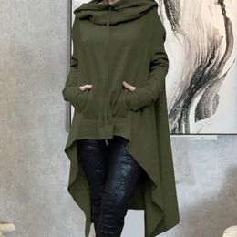 Women's Hoodies 2022 Women Irregular Hem Cotton Long Sleeve Fishtail Solid Color Femmes Sweatshirts Oversize Dress