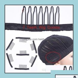 Hair Extension Clips Accessories Tools Products 7 Theeth Stainless Steel Wig Combs For Caps Extensi Dhakc Drop D Otck5