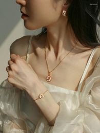 Charm Bracelets Vintage Style Retro Enamel Glaze Tulip Necklace Japanese Flower Earrings Bracelet Fresh Jewellery Set Women