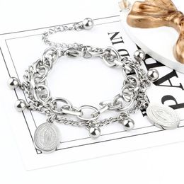 Link Bracelets WIWI Fashion Men Women Sliver Catholic Virgin Mary Pendant Necklace Stainless Steel O Chains Bead Necklaces Jewellery