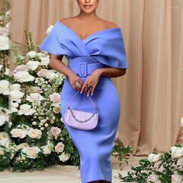 Casual Dresses Women Blue Birthday Party Dress Off Shoulder V Neck Bodycon Midi Strapless Elegant Evening Wrap Female Clothing 2022