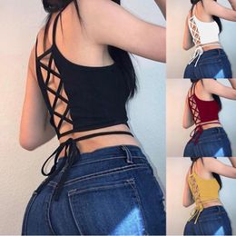 Women's T Shirts Womens Suspenders Fashion Sleeveless Criss Cross Hollow Out Top Shirt Vest White Layering Women