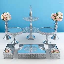 Bakeware Tools Beautiful Tray Silver 2 Tier Cupcake Dessert Display Decoration Wedding Crystal Mirror Cake Stands Set