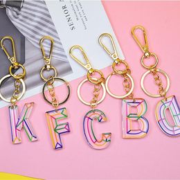 Initial Letter Keychains Favor Acrylic Car Keyrings Rings Holder Women Chains Accessories Fashion Personalized Alphabet Bag Charms JNA127