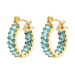 New Fashion Stainless Steel Yellow Gold Plated Bling Bling CZ Earrings Hoops Jewellery Gift for Girls Women