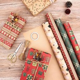 Gift Wrap 6Pcs Christmas Kraft Paper Bags Santa Claus Snowman Holiday Xmas Party Favour Bag Candy Cookie Pouch Wrapping Supplies