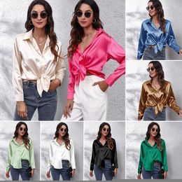 Women's Blouses 2022 Autumn And Winter Real S Shirt Women's Satin Simulation Silk Long-sleeved Clothing