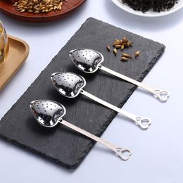 Filter Long Grip Tools Stainless Steel Mesh Heart Shaped Tea Strainer with Handle Spoon Teas Infuser Spoon Coffee Milktea Drinking Tool JNC1