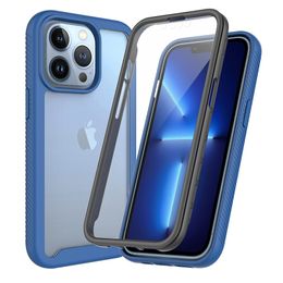 Full Body Rugged Cases Built-in PET Screen Protector Soft TPU PC Shockproof Clear Cover For iPhone 14 13 12 Pro Max XR XS X 8 7 Plus Samsung S20 S21 FE S22 Plus A03S A03 A13 A23