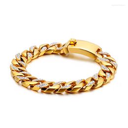 Charm Bracelets European And American Hip-hop Jewellery 18K Gold Men's Stainless Steel Bracelet With Diamonds Cuban Chain Luxury Gift