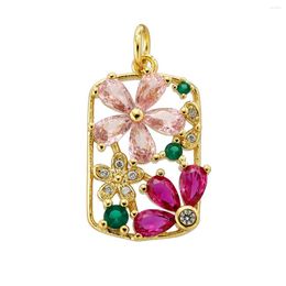 Charms Color Crystal Zircon Hand-Decorated Copper Flower Pendant Diy Necklace Jewelry Accessory Trendy Women Gift Wholesale