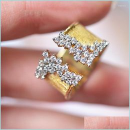 Wedding Rings Wedding Rings Vintage Female White Zircon Stone Ring Classic Gold Colour Big Engagement Charm Crystal Round For Womenwed Dhddn
