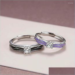 Wedding Rings Wedding Rings Huitan Creative Couple Women Men Accessories Purple/Blue Epoxy Fresh Style Adjustable Opening Trendy Jewe Dhuqt