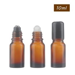 Brown Glass Bottle Roll On Empty Fragrance Perfume Essential Oil 5 10 ML Roll-On Black Plastic Cap Bottle lin2165