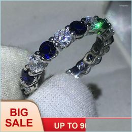 Wedding Rings Wedding Rings Classic Female Infinity Ring Sier Colour Blue 5A Zircon Cz Engagement Band For Women Bridal Jewellery Drop D Dhfbc