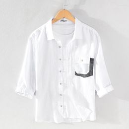 Men's Casual Shirts Men's Linen Seven-Sleeve Shirt Summer Collar Top