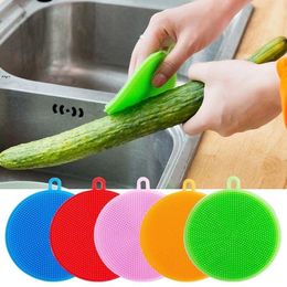 Silicone Dish Bowl Cleaning Brushes Multifunction 8 Colours Scouring Pad Pot Pan Wash Brush Cleaner Kitchen Dishes Washing Tool GCB16639