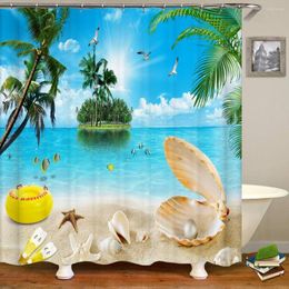 Shower Curtains Nature Landscape Curtain 3D Dolphin Shell Beach Scenery Bathroom Home Decor Waterproof Polyester Bath Accessories