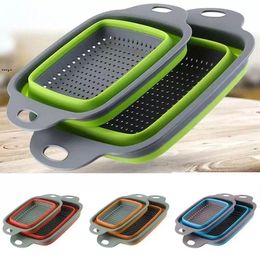 Storage Baskets 2pcs/set Foldable Silicone Colander Fruit Washing Basket Strainer Collapsible Drainer With Handle Kitchen Tool by sea GCB166