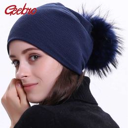 Beanie/Skull Caps Geebro Women's Winter Beanie Knitted Ribbed Beanies Hat with Pompom Cap Solid Color Slouch Hats Skullies chapeu feminino DQ423M T221020