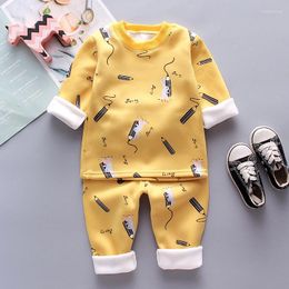 Clothing Sets Baby Clothes Warm Pyjamas Suit Boys And Girls Autumn Winter Plus Velvet Thick Cartoon Home Service Two-piece