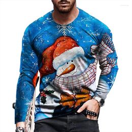 Men's T Shirts 2022 Christmas Oversized Long Sleeve T-Shirt For Clothing Autumn Winter Tees Tops 3D Digital Printing Polyester O Neck 5XL