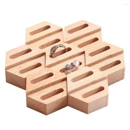 Jewelry Pouches Wooden Hexagon Ring Display Stand Couple Rings Storage Rack Holder Tray Organizer Handicrafts Solid Wood Tools