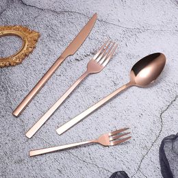 Dinnerware Sets Rose Gold Stainless Steel Set 4pcs Dinner Forks Knifes Spoons Cutlery Western Kitchen Golden Flatware Supplies