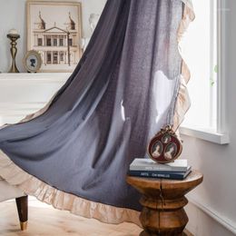 Curtain & Drapes Cotton Linen Grey Lotus Ruffle Window Hanging Blackout Curtains For Living Room Easy Drape Dector