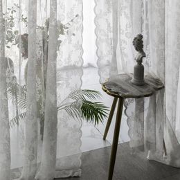 Curtain Lace Window Embroidery Voile Sheer Screens White Tulle Door Curtains For Bedroom Living Room Garden Hanging Decor