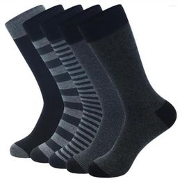 Men's Socks 5 Pairs Man Black Grey Solid Colour Big Size Stripes