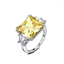 Wedding Rings Natural Stone Ring Yellow Crystal S925 Sterling Silver Trendy Luxurious Big Square Women Men Gift Jewelry Fine Jewe