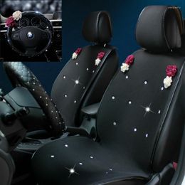 Car Seat Covers Roses And Crystals Decoration Bling Four Seasons Five-seater Cushion For Women Auto Interior Parts