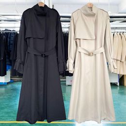 Women's Trench Coats Women's Oversize Cardigan Coat With Belt 2022 Fall Runway Style Full Length Overcoat Female Plain Long Jackets