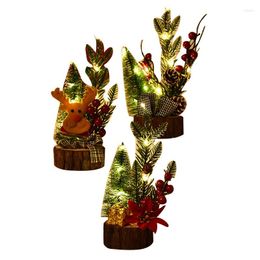 Christmas Decorations Mini Tree With Light Elk Xmas Flower Pine Nut Pattern LED Decoration Trees Ornament