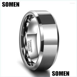 Wedding Rings Wedding Rings Somen 6Mm 8Mm Sier Colour Tungsten Carbide Ring Mens And Womens Matte High-Polished Steel Comfortable Fitw Dhbpq