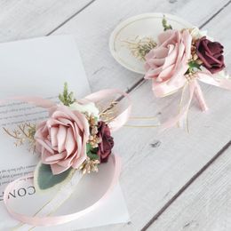 Decorative Flowers Artificial Corsage Wrist Flower Wedding Accessories For Grooms Bridal Groomsmen Bridesmaids Party Decor