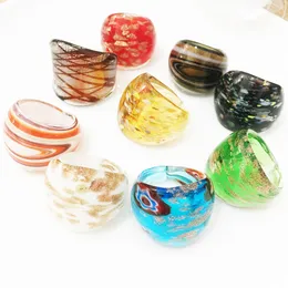 9PCS Wholesale Randomly Cluster Rings Mix Color Lampwork Glass Murano For Women Hot Gold Foil Color 17-19mm Band Random Model