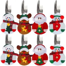 Christmas Decorations Santa Claus Knifes Forks Bag Silverware Holders Pockets Pouch Snowman Elk Xmas Party Tableware For Home BBB16641