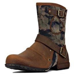 British Western Middle Boots Men Shoes Fashion Casual Classic PU Retro Old ing Camouflage Street Outdoor Daily AD332-1