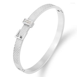 Bangle 2022 Fashion Belt Design Bracelet With Stones Stainless Steel For Woman Screw Silver Color Punk Jewelry Lady