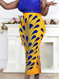 Skirts Peacoak Printed Women Summer High Waist Yellow Long Fashion Lady Evening Club Party Femme Jupes Big Size Pencil Skirt 4XL