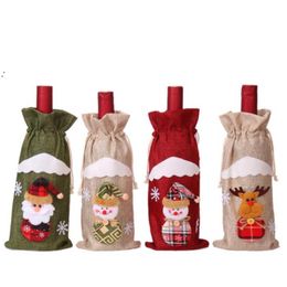 Jute Wine Bags Christmas Decoration Santa Claus Ornaments Xmas Champagne Wines Bottle Covers Drawstring Bag Partyware JNB16612