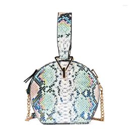 Evening Bags 2022 Fashion Cobra Pattern Unique Round Bag With Top Handle Shoulder Crossbody Chain Office Daily