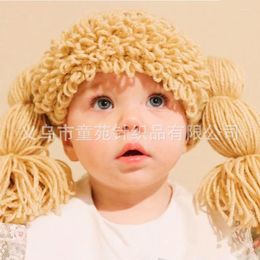 Hair Accessories 2022 Kids Girl Hat Beanie Pigtail Curly Wig Cap Handmade Woolen Yarn Knitted Children Baby Hats And Caps Pography Props
